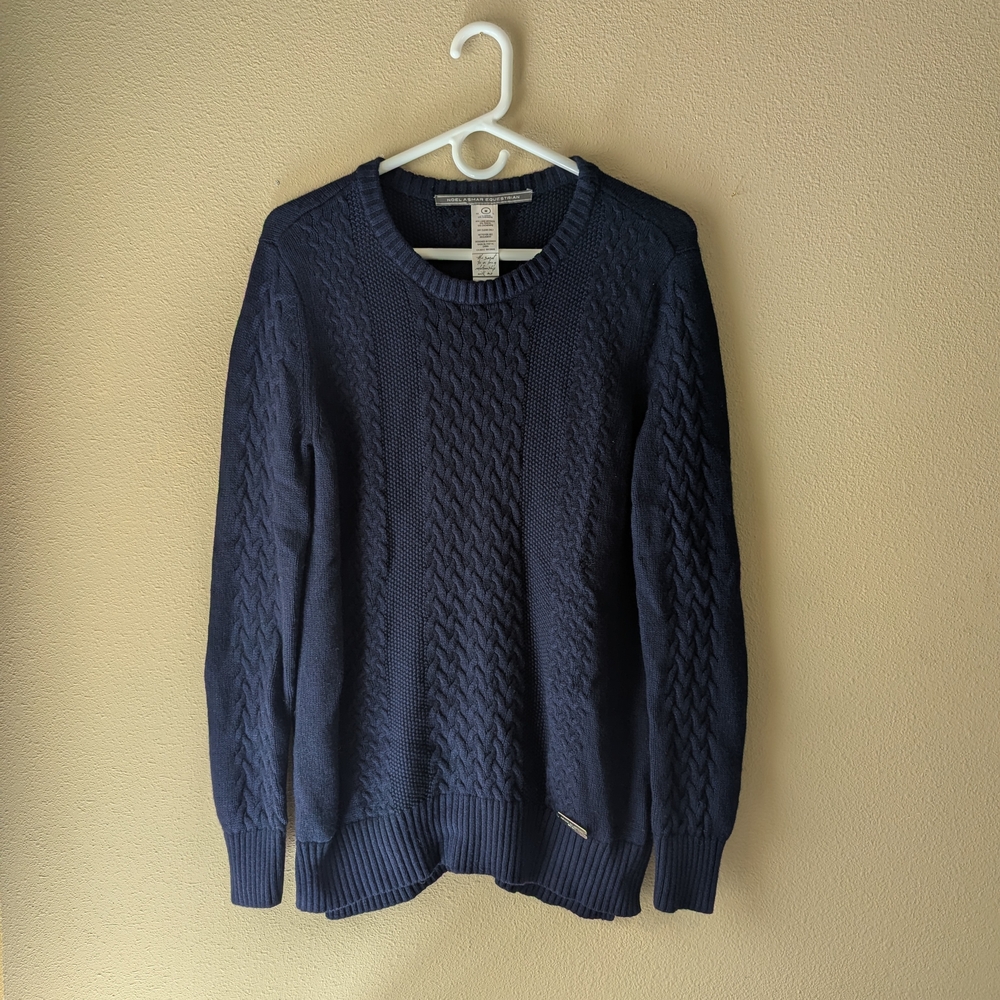 Noel Asmar Equestrian Navy Cable Knit Crewneck Sweater